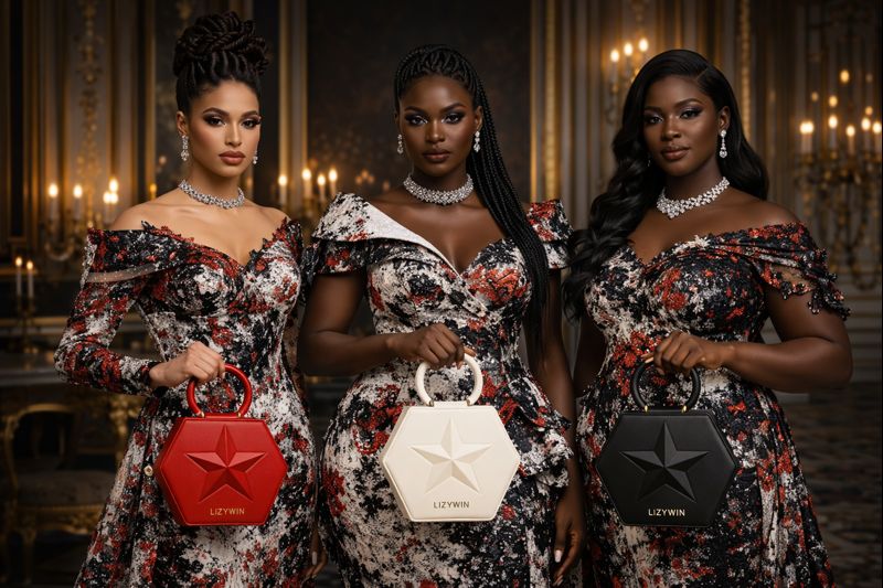 Lizywin Nova Hex bag - red, black and white carried by Lizywin Models