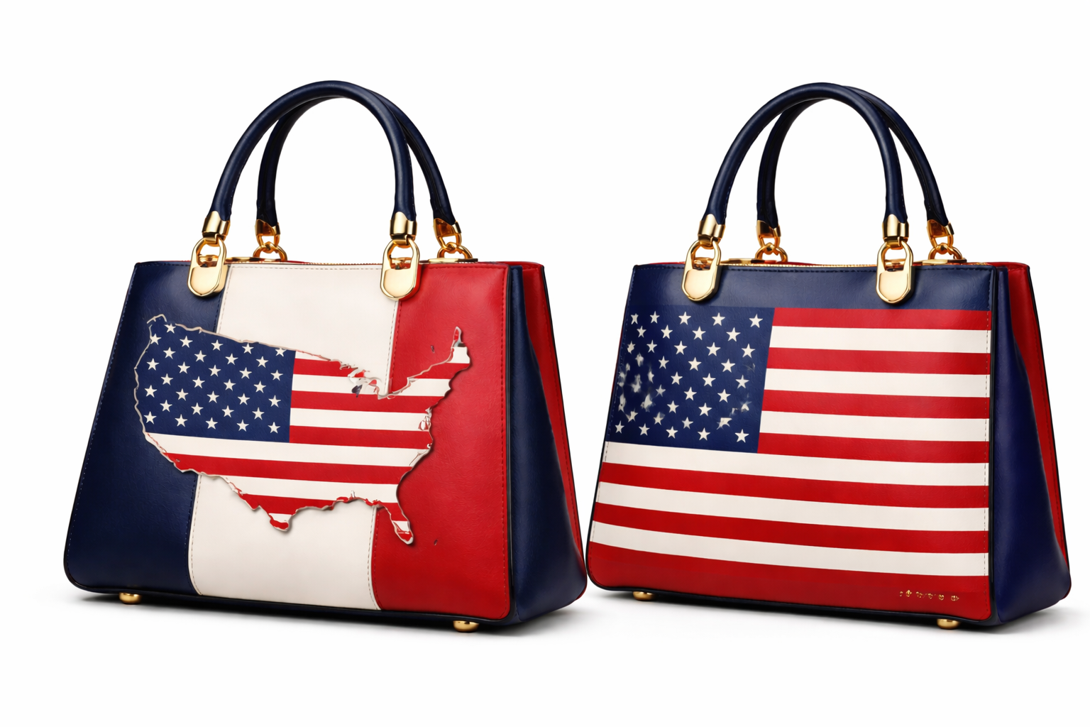 Front and Back Views of American flag and map bag